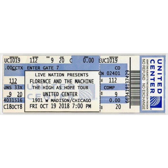 Other - 2018 Florence and Machine Complete Unused Concert Ticket Stub Chicago IL